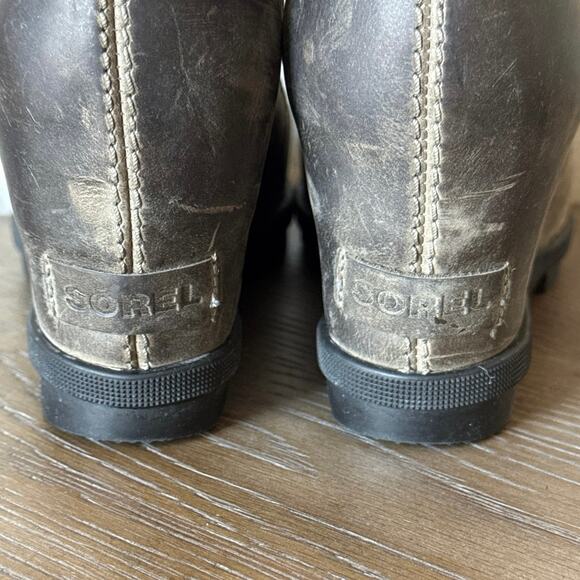 Sorel Joan Of Arctic Wedge II Mid Boots Womens 8.5 Quarry Leather Hidden Heels - Picture 9 of 12